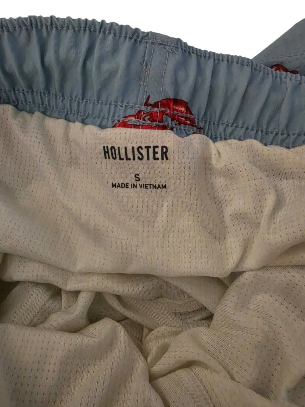 Hollister Lobster Swim Trunks Mens Small Blue Red Print Lined Drawstring Shorts - Picture 4 of 10